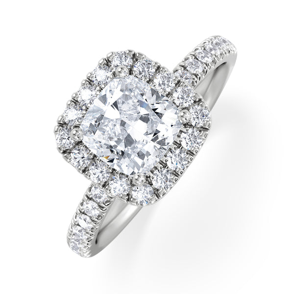 Beatrice GIA Diamond Halo Engagement Ring 18K White Gold 1.65ct G/VS2